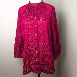 ❤️ S ❤️ NWT Anthro Top Burn-out Floral Velvet Buttondown Oversized